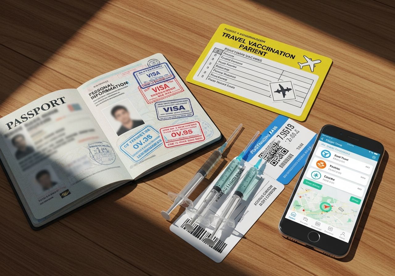 Dokumenty potrzebne do podróży ułożone na biurku