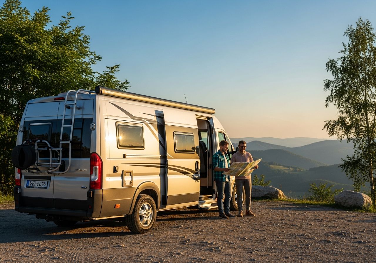 Kamper na tle górskiego krajobrazu