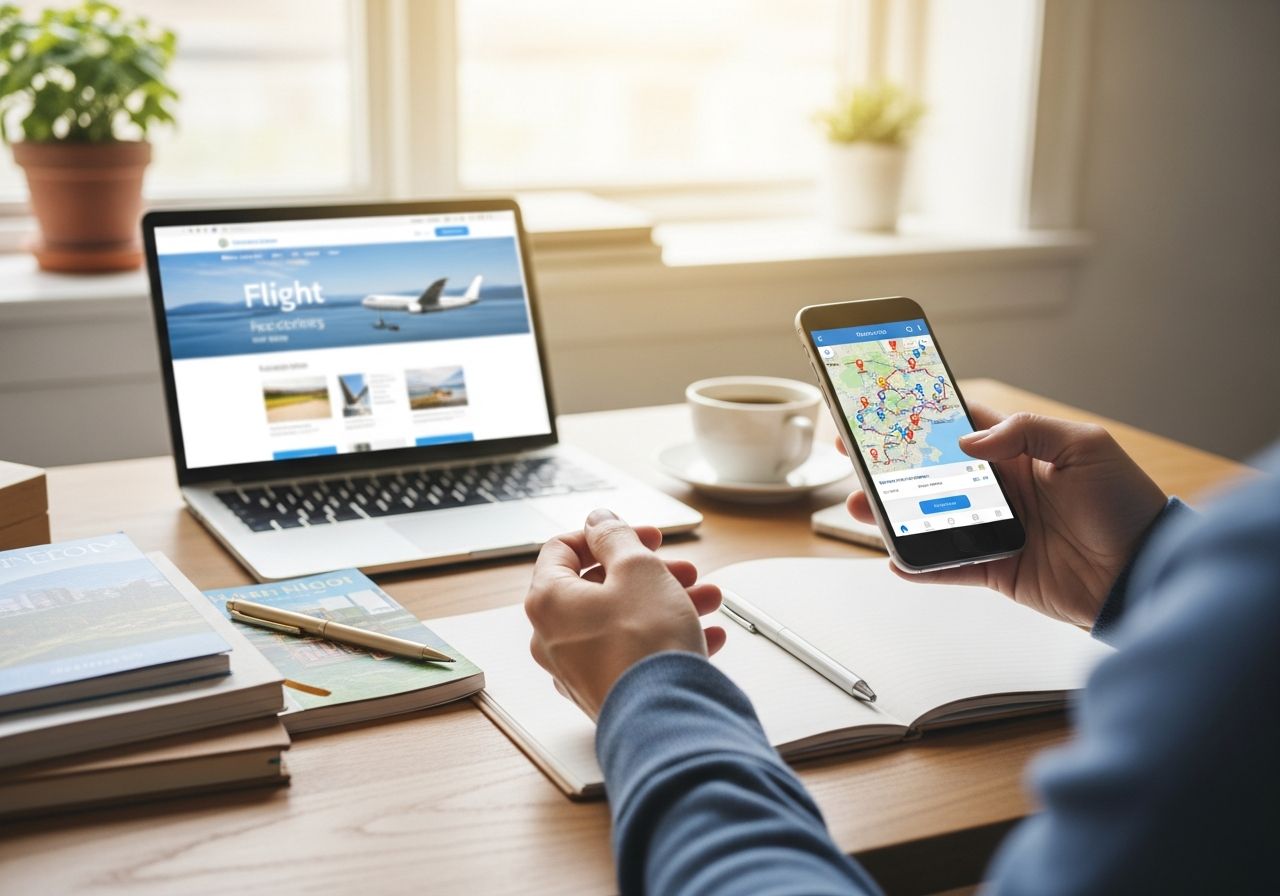 Mężczyzna z telefonem w ręku planuje trasę wycieczki